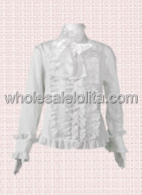 White Long Sleeves Cotton Lolita Blouse With Back Pleated