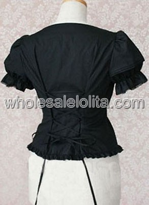 Black Sweetheart Neckline Puff Sleeves Cotton Lolita Blouse