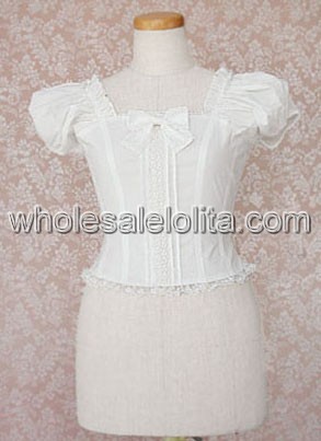 Hot Sell Kawaii White Puff Sleeves Cotton Lolita Blouse