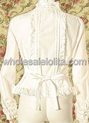 Charming White Pleated Long Sleeves Cotton Lolita Blouse