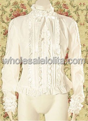 Charming White Pleated Long Sleeves Cotton Lolita Blouse