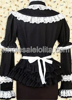 Wholesale Black Long Sleeves Bow Tie Cotton Lolita Blouse