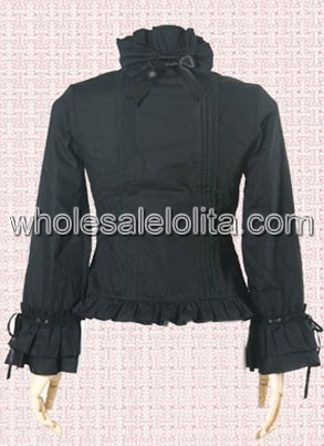 Black Stand Collar Double layered Sleeves Cotton Lolita Blouse