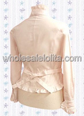 Pink Long Sleeves Cotton Lolita Blouse with Stand Collar