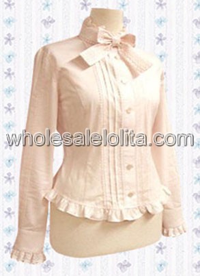 Pink Long Sleeves Cotton Lolita Blouse with Stand Collar