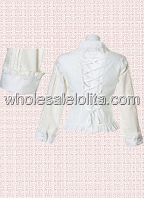 Special White Long Sleeves Cotton Lolita Blouse with Bandage