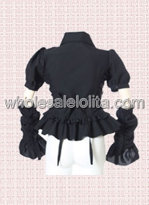 Blue Short Sleeves Cotton Lolita Blouse with Gloves