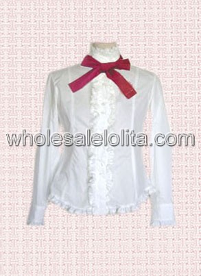 White Stand Collar Cotton Lace Border Lolita Blouse