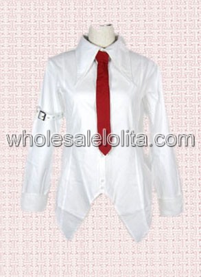 White Long Sleeves Cotton Lolita Blouse with Red Tie