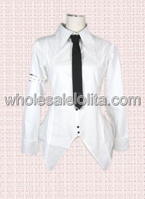 White Cotton Long Sleeves Lolita Blouse with Blue Tie