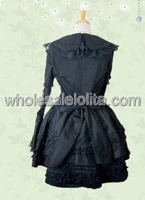 Black Bell Sleeves Cotton Gothic Lolita Dress