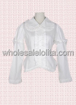 Classic White Puff Sleeves Cotton Lolita Blouse for Girls