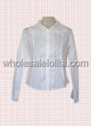 Pure White Long Sleeves Cotton Lace Border Lolita Blouse