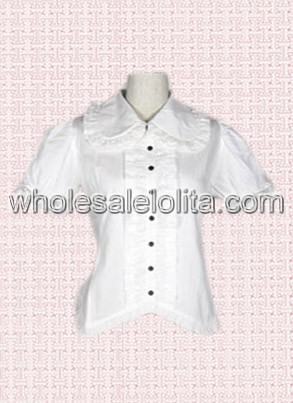White Lace Border Cotton Short Sleeves Lolita Blouse
