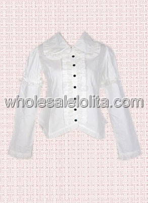 Modest White Long Sleeves Cotton Lace Lolita Blouse
