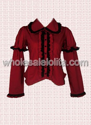 Sexy and Hot Red Long Sleeves Cotton Lolita Blouse