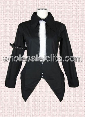 Black White Tie Cotton Lolita Blouse