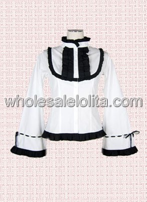 White and Black Stand Collar Lolita Blouse