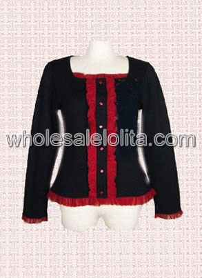 Cheap Black Cotton Lolita Blouse with Red Lace
