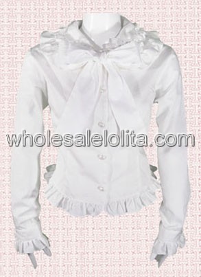 White Long Sleeves Bow Lolita Blouse
