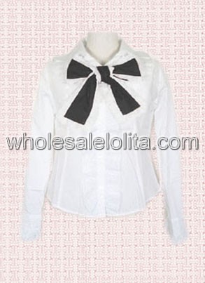 White Cotton Lolita Blouse with Black Bow Tie