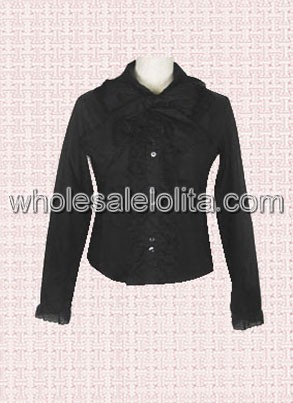 Black Pleated Long Sleeves Cotton Lolita Blouse