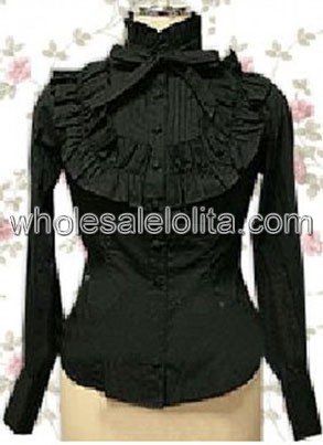 Black Stand Collar Cotton Lolita Blouse