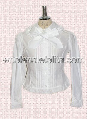 Top Grade White Cotton Long Sleeves Lolita Blouse