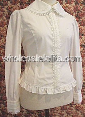 new Top Selling White Long Sleeves Cotton Lolita Blouse