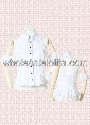 Cute White Ruffled Cotton Lolita Blouse in Low Price