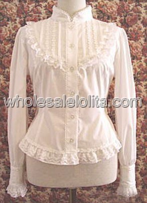 Discount White Stand Collar Cotton Lolita Blouse of High Quality