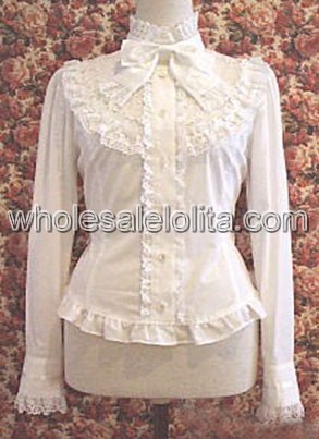 New Inexpensive White Stand Collar Cotton Lolita Blouse