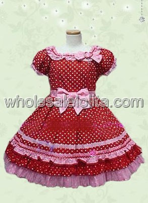 Red Cotton Multilayer White Dots Lolita Dress