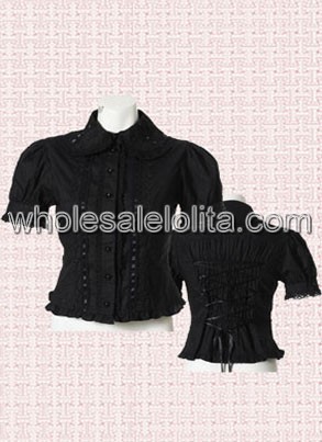 Classic Black Puff Sleeves Cotton Lolita Blouse for Girl