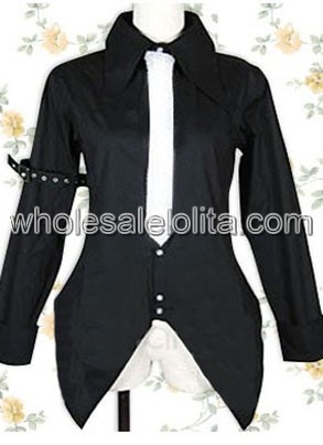 Unique Asymmetrical Black Long Sleeves Cotton Lolita Blouse