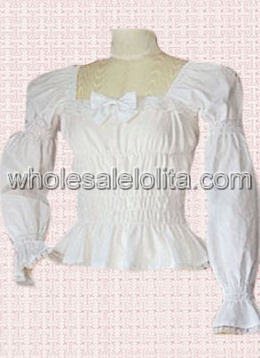 White Square Cotton Shirred Lolita Blouse