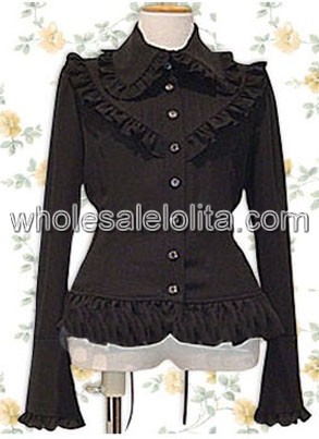 Black Decorated Cotton Lolita Blouse