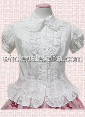 White Lace Cotton Puff Sleeves Lolita Blouse