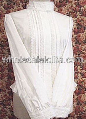 White Stand Collar Cotton Lolita Blouse Special Pleated