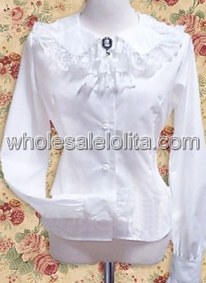 White Lace Collar Long Sleeves Cotton Lolita Blouse
