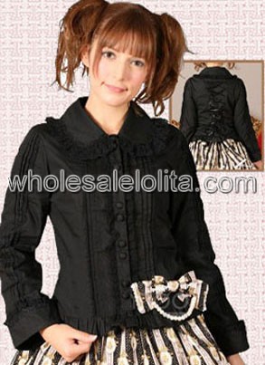 Lovely and Cute Black Pleated Cotton Lolita Blouse