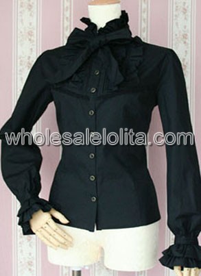 Super Hot Selling Black Long Sleeves Cotton Lolita Blouse