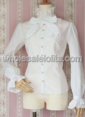 White Stand Collar Long Sleeves Cotton Lolita Blouse