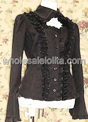 Budget Coffee Long Sleeves Stand Collar Cotton Lolita Blouse