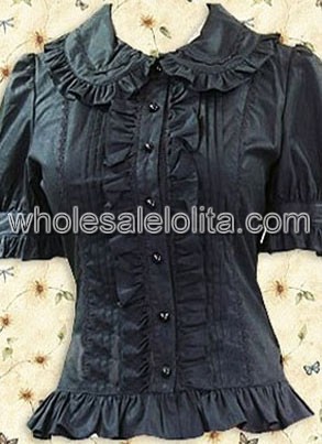 Affordable Black Ruffled Cotton Lolita Blouse