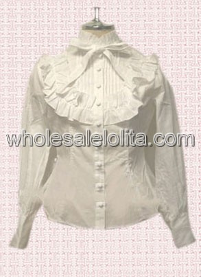 White Long Sleeves Bow Tie Cotton Lolita Blouse