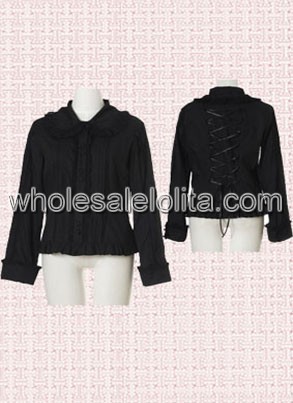Simple and Charming Black Cotton Lolita Blouse Long Sleeves