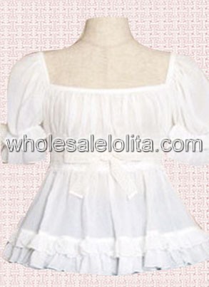 White Short Puff Sleeves Stand Collar Cotton Lolita Blouse