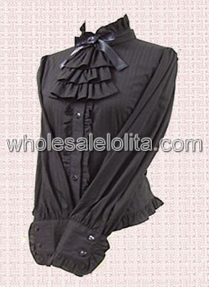 Cotton Black Long Sleeves Lolita Blouse with Decorative Buttons