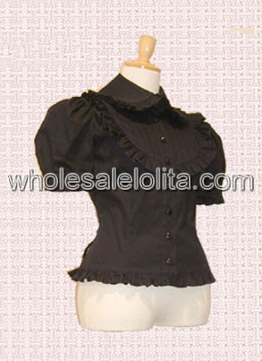 Brown Short Sleeves Cotton Lolita Blouse